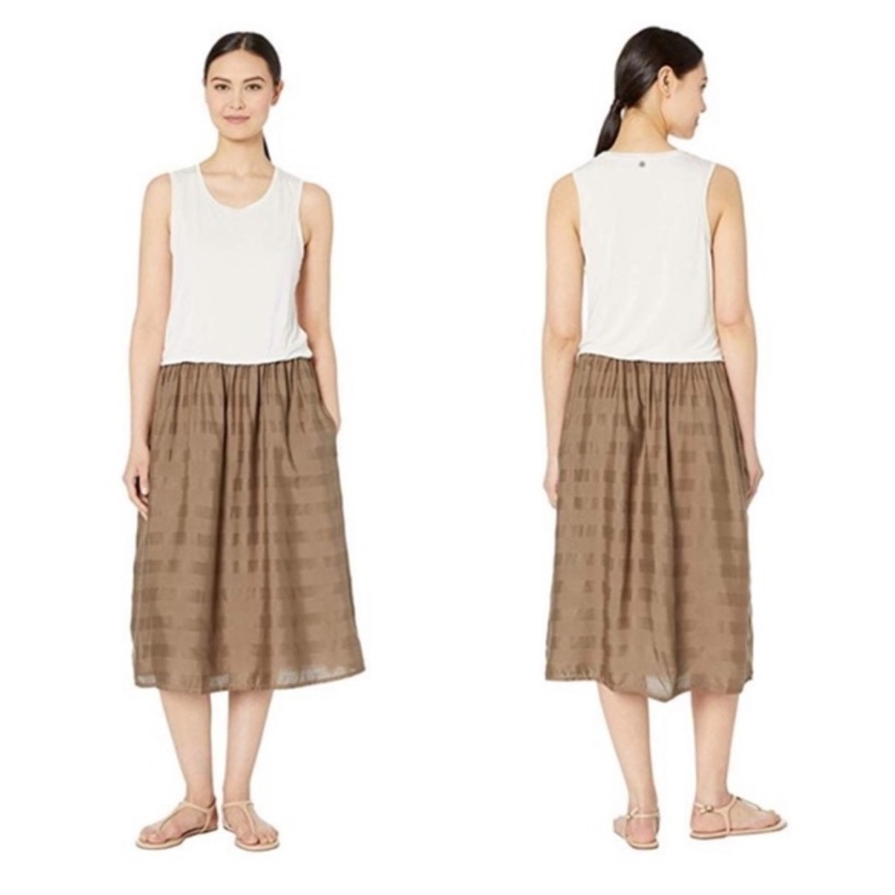 Prana Perry Midi Tank Dress cream olive green size M